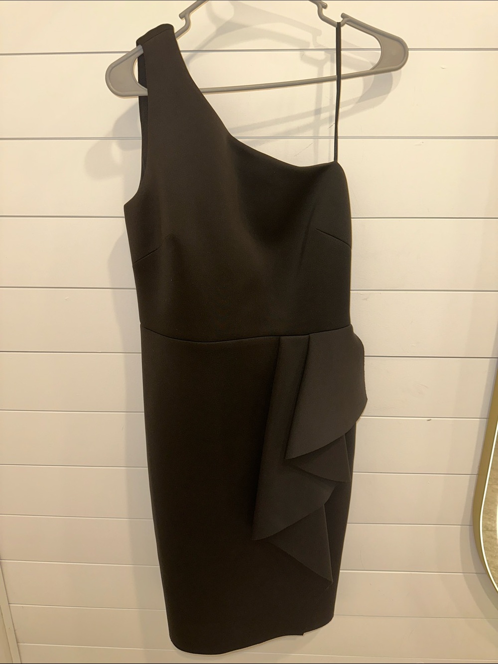 NWOT Eliza J One-Shoulder Black Ruffle-Accent Cocktail Dress